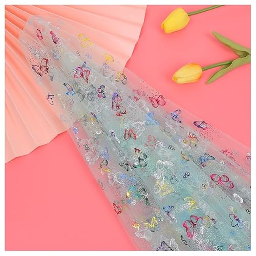 BrightGlow Tüll Stoff 150 cm Breit Stoffe zum Nähen Netzstoff mit Schmetterlingsmuste Glitzer Polyester-Mesh-Tüllstoff Tüll Dekostoff Hochzeitsstoff für DIY Bekleidung & Deko Grün 10 Yards von BrightGlow