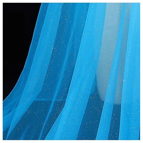 BrightGlow Tüll Stoff 180 cm Breit Netzstoff mit Kleine Pailletten Polyester-Mesh-Tüllstoff Stoffe zum Nähen Glitzer Tüllstoff Pailletten-Stoff Kostümstoff Dekostoff für Hochzeit Blau 1 Yard von BrightGlow