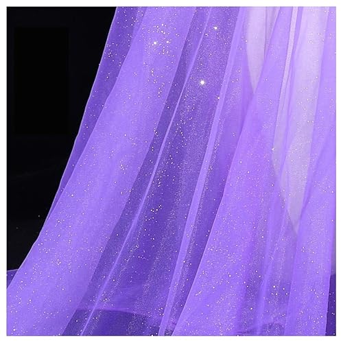 BrightGlow Tüll Stoff 180 cm Breit Netzstoff mit Kleine Pailletten Polyester-Mesh-Tüllstoff Stoffe zum Nähen Glitzer Tüllstoff Pailletten-Stoff Kostümstoff Dekostoff für Hochzeit Lila 1 Yard von BrightGlow