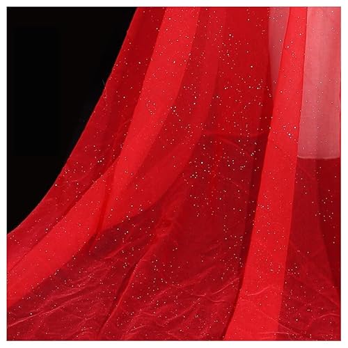 BrightGlow Tüll Stoff 180 cm Breit Netzstoff mit Kleine Pailletten Polyester-Mesh-Tüllstoff Stoffe zum Nähen Glitzer Tüllstoff Pailletten-Stoff Kostümstoff Dekostoff für Hochzeit Rot 1 Yard von BrightGlow