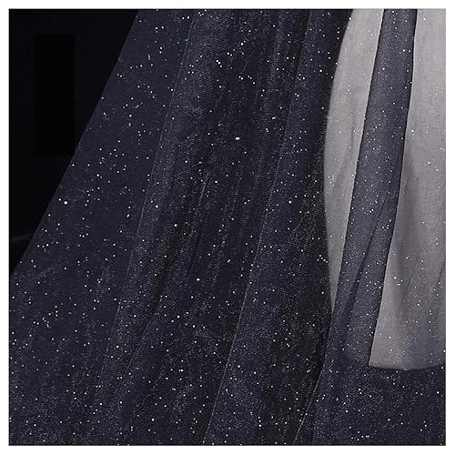 BrightGlow Tüll Stoff 180 cm Breit Netzstoff mit Kleine Pailletten Polyester-Mesh-Tüllstoff Stoffe zum Nähen Glitzer Tüllstoff Pailletten-Stoff Kostümstoff Dekostoff für Hochzeit Schwarz 1 Yard von BrightGlow