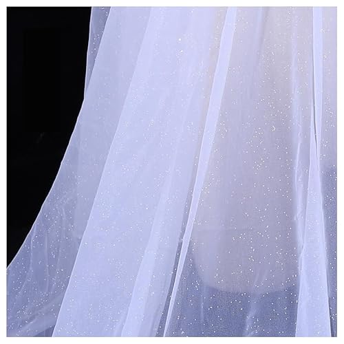 BrightGlow Tüll Stoff 180 cm Breit Netzstoff mit Kleine Pailletten Polyester-Mesh-Tüllstoff Stoffe zum Nähen Glitzer Tüllstoff Pailletten-Stoff Kostümstoff Dekostoff für Hochzeit Weiß 1 Yard von BrightGlow