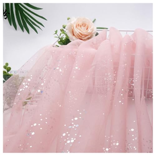 BrightGlow Tüllstoff 160cm Breit Tüll Dekostoff mit Kleine Pailletten Tüll Stoff Glitzer Garn Netzstoff Glitzernder Stoff Tüll Deko Stoffe Kostümstoff zum Nähen für DIY Bastel 4#Rosa 5 Yards von BrightGlow