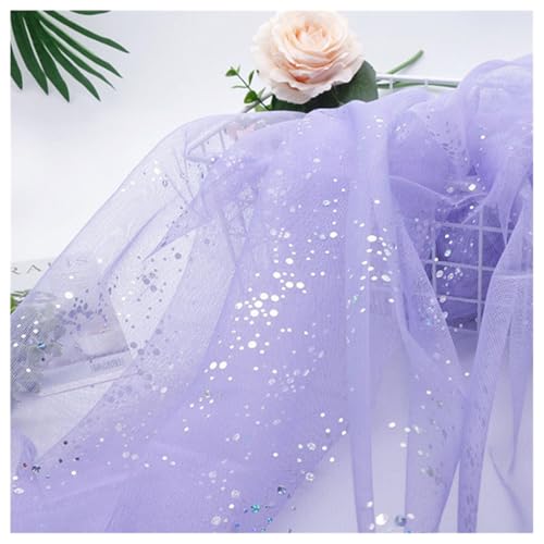 BrightGlow Tüllstoff 160cm Breit Tüll Dekostoff mit Kleine Pailletten Tüll Stoff Glitzer Garn Netzstoff Glitzernder Stoff Tüll Deko Stoffe Kostümstoff zum Nähen für DIY Bastel Hellviolett 10 Yards von BrightGlow