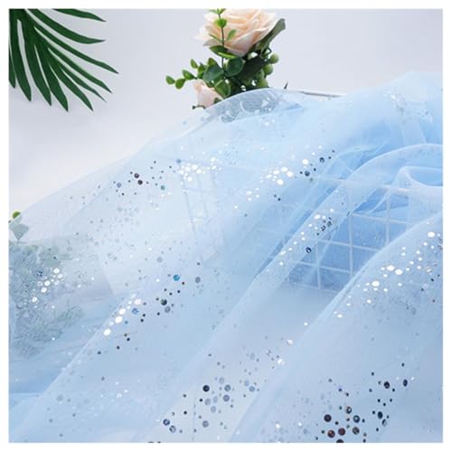 BrightGlow Tüllstoff 160cm Breit Tüll Dekostoff mit Kleine Pailletten Tüll Stoff Glitzer Garn Netzstoff Glitzernder Stoff Tüll Deko Stoffe Kostümstoff zum Nähen für DIY Bastel Himmelblau 10 Yards von BrightGlow