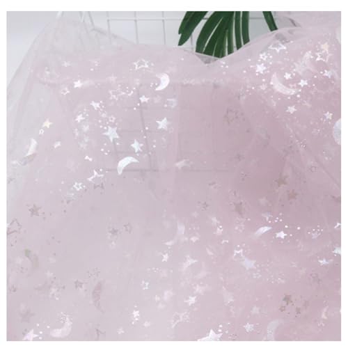 BrightGlow Tüllstoff Glitzer Garn 160cm Breite Tüll Glitzer Stern Mond Pailletten Netzgarn Dekostoff Kostümstoff zum Nähen Meterware Bunter Tüll Stoff Rolle mit Kleine Pailletten Pink 1Yards von BrightGlow