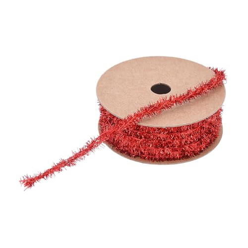 BrightGlow Weihnachten Lametta Girlande Dünn Mini Lametta Girlande Weihnachten Geschenkband Deko Schleifenband Geschenkband Glänzend Dünnes Lametta für Geschenk Weihnachtsbaum 8mm Rot 10 Yard von BrightGlow