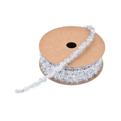 BrightGlow Weihnachten Lametta Girlande Dünn Mini Lametta Girlande Weihnachten Geschenkband Deko Schleifenband Geschenkband Glänzend Dünnes Lametta für Geschenk Weihnachtsbaum 8mm Silber 5 Yard von BrightGlow