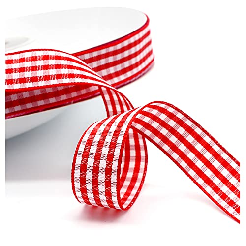 Kariertes Band 50 Yard 10mm Gingham Band Weihnachtsband Geschenkband Dekoband Schleifenband Plaid Ribbon Karo Stoffband Karoband Bastelband Geschenk Verpacken Hochzeit Weihnachten Party Deko Red von BrightGlow