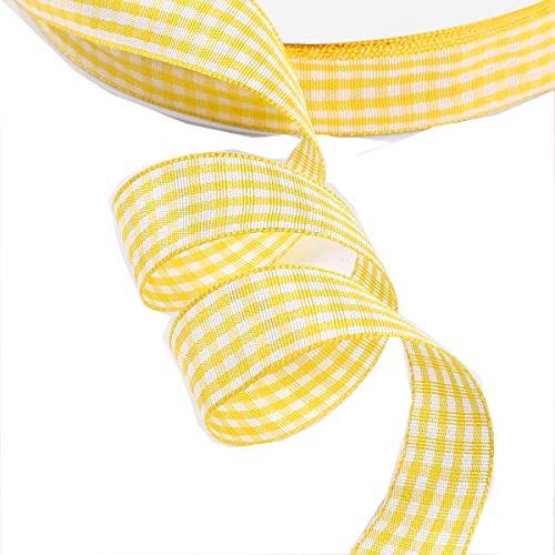 Kariertes Band 50 Yard 10mm Gingham Band Weihnachtsband Geschenkband Dekoband Schleifenband Plaid Ribbon Karo Stoffband Karoband Bastelband Geschenk Verpacken Hochzeit Weihnachten Party Deko Yellow von BrightGlow