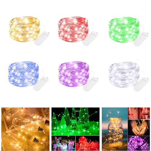 Brightown LED Mini Lichterkette mit Batterie, 6x20er Micro Lichterkette außen Batterie, 2M DIY kleine Lichterketten Wasserdicht für Party Hochzeit Weihnachten Beleuchtung Deko，Farbe von Brightown