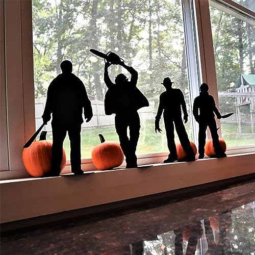 Brigtviee Halloween-Tisch-Schattenfiguren, Metall-Silhouette Desktop-Ornament, Halloween Deko, Metall-Horrorfilm-Figuren Silhouette-Dekor, Haloween-Party-Dekorationen, Gartenstatue, 4 Stück von Brigtviee