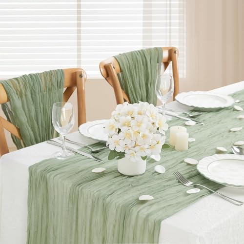 BrillShine 4 Stück Tischläufer, 90x300 cm Grün Musselin Tischläufer Hochzeit Table Runner für Taufe Geburtstag Freien Hochzeitsdeko von BrillShine