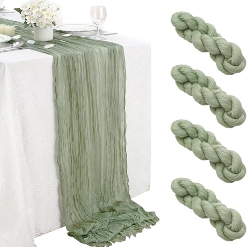 BrillShine 4 Stück Tischläufer, 90x300 cm Grün Musselin Tischläufer Hochzeit Table Runner für Taufe Geburtstag Freien Hochzeitsdeko von BrillShine