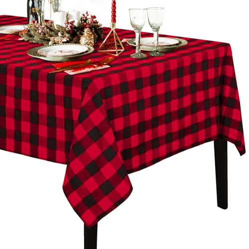 BrillShine Tischdecke Abwaschbar Rechteckig 140x 210 cm Buffalo Plaid Tischdecke Schmutzabweisend Polyester Rechteckig Tischdecke für Küche, Camping Weihnachtsfeiern Schwarz Rot von BrillShine