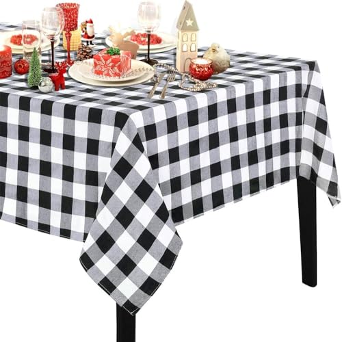 BrillShine Tischdecke Abwaschbar Rechteckig 140x 210 cm Buffalo Plaid Tischdecke Schmutzabweisend Polyester Rechteckig Tischdecke für Küche, Camping Weihnachtsfeiern Schwarz Weiß von BrillShine