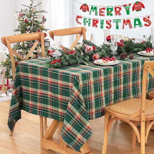 Tischdecke Weihnachten, Tischdecke Kariert 140x210 cm Grün rechteckig Tischdecke für Party Picknick Outdoor Geburtstag Abendessen Deko von BrillShine