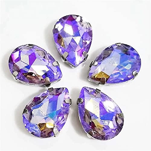 BrillaBenny Cabochon Tropfen-Strasssteine zum Aufnähen, 13 mm x 18 mm, Verzierungen Bijoux Tropfen (violett AB) von Brillabenny