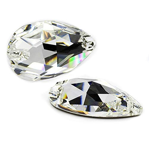 Brillabenny 1 Steine Tropfen Fallen Strass Drop Transparent zum Nähen oder Kleben Doppelloch Kristall Flache Form Crystal 11mm x 18mm von Brillabenny