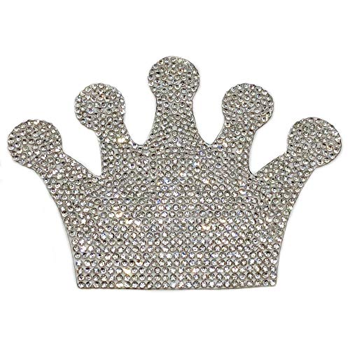 Brillabenny Aufnäher Aufnäher Strass Krone Krone Applikation Kristall Hitzestickerei Bügelbild Aufbügeln auf Kleid Kissen Bett Rhinestone (15,5 cm x 11,5 cm) von Brillabenny