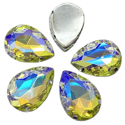 Brillabenny Steinguss Tropfen Strass zum Aufnähen CABOCHON Teardrop 13 mm x 18 mm Dekorationen Schmuck Tropfen eingefasst (CITRINO AB) von Brillabenny