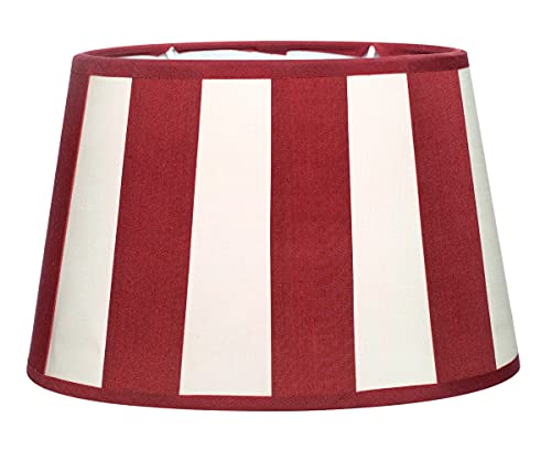 Brillibrum Design Lampenschirm gestreift Tischlampenschirm mit Streifenmuster für Lampenfassung E27 Streifen Design Tischleuchte oval rund Stoff (Oval: 26x16x17cm, Rot - Creme) von Brillibrum