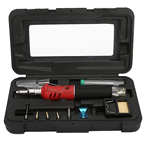 Gas-Lötkolben-Set, 10 Stück HS – 1115 K, kabelloser Butan-Lötkolben, Multifunktions-Schweißbrenner, Gas-Lötkolben, Butan-Lötkolben (Handle red model) von Brilluxa