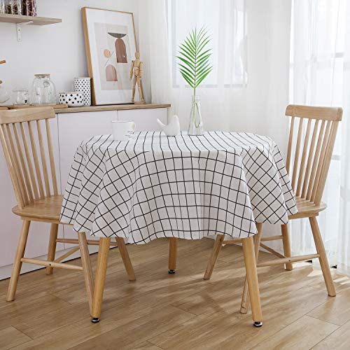 Bringsine Tischdecke, Baumwollleinen, Tischdecke, Küche, Esszimmer, Restaurant, Party-Dekoration (rund, 152,4 cm, weiß kariert) von Bringsine