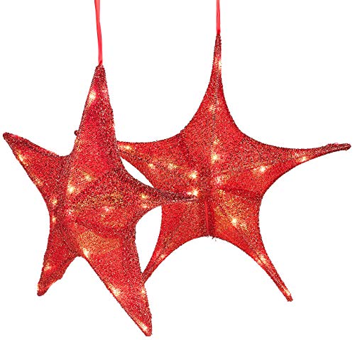 Britesta LED Weihnachtsstern: 2er-Set Faltbare Weihnachtssterne, LED-Beleuchtung, Glitterrot, Ø 65cm (Weihnachtsstern beleuchtet LED, LED Stern Aufhängen, Weihnachtsbeleuchtung) von Britesta