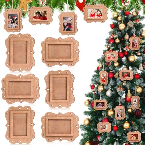 Briwooody 24 Stück Holz Bild Ornamente Weihnachten Rechteck Foto Ornament Weihnachtsbaum Ornamente Holz Weihnachten Hängende Ornamente für Weihnachtsbaum Bilderrahmen Strümpfe Dekorationen von Briwooody