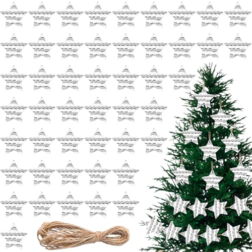 Briwooody 48 Stück Holz Vintage Seiten Stern Weihnachten Stern Banner Weihnachtsbaum Stern Ornamente Strang String Stern Girlande für Party Urlaub Kinderzimmer Dekor (Alte Musik) von Briwooody