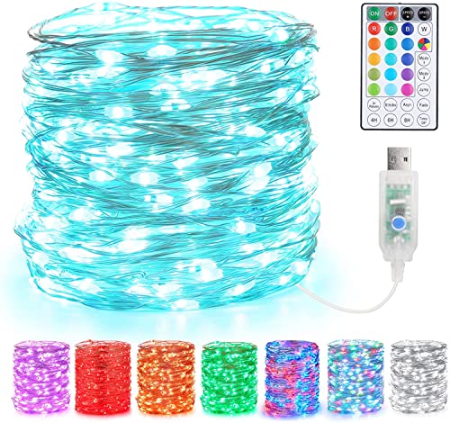 10M 100 LED Bunt Lichterkette Innen, BrizLabs 18 Farben USB Kupferdraht Lichterketten 24 Modi RGB mit Fernbedienung & Timer Farbwechsel Wasserdicht für Zimmer Weihnachten Außen Party Deko von BrizLabs