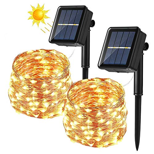 BrizLabs [2 Stück] Solar Lichterkette Aussen, 14M 120 LED Außen Lichterkette Kupferdraht Solarlichterkette Warmweiß Wasserdicht 8 Modi für Weihnachten, Garten, Balkon, Hochzeit, Terrasse, Party Deko von BrizLabs