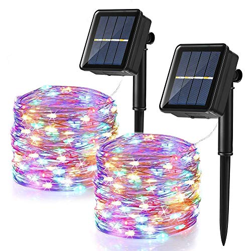 BrizLabs [2 Stück] Solar Lichterkette Aussen, 12M 120 LED Bunt Weihnachten Lichterkette Außen Kupferdraht Solarlichterkette 8 Modi Wasserdicht Innen Sternen für Garten Party Terrasse Hochzeit Deko von BrizLabs