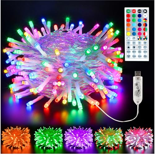 BrizLabs Bunt Lichterkette Innen, 10M 100 LED USB Weihnachtsdeko Lichterkette Farbwechsel Lichterketten Wasserdicht RGB Weihnachtsbeleuchtung Deko für Innen Baum Zimmer Outdoor Balkon Party Halloween von BrizLabs