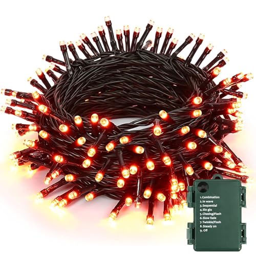 BrizLabs Halloween Dekoration Lichterkette, 20M 200 LED Orange Herbst Lichterketten Batterie mit Timer Wasserdicht 8 Modi Weihnachten Beleuchtung für Innen Erntedankfest Zimmer Baum Haushalt Garten von BrizLabs