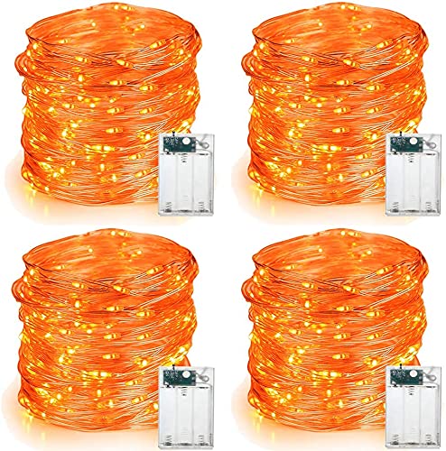 BrizLabs Orange Herbst Deko Lichterkette 4 Stück 6M 60 LED Innen Halloween Lichterkette Batteriebetrieben Erntedankfest Deko Micro Kupferdraht Lichterketten für Weihnachten Schlafzimmer Feste Hochzeit von BrizLabs