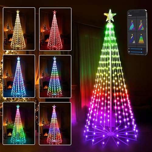 BrizLabs Smart Weihnachtsbaum Lichterkette mit Stern Außen, 265 LED Kegelform Tannenbaum Lichterbaum Innen für Weihnachtsdeko, RGB Farbwechsel, APP-Steuerung, Kompatibel mit Alexa (188cm Baum) von BrizLabs