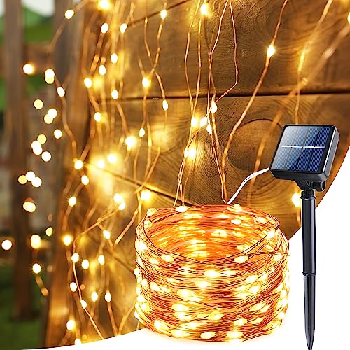 BrizLabs Solar Lichterkette Aussen, 15M 150 LED Solarlichterkette Außen Wetterfest 8 Modi Wasserdicht Outdoor Kupferdraht Weihnachtsdeko Lichterkette für Garten Terrasse Baum Tor Hof Party, Warmweiß von BrizLabs