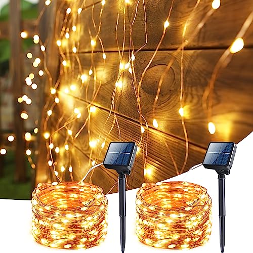 BrizLabs Solar Lichterkette Außen, 2x15M 150 LED Solarlichterkette Weihnachtsbeleuchtung Aussen Kupferdraht Lichterketten 8 Modi Wetterfest für Garten Balkon Terrasse Bäume Hochzeit Party, Warmweiß von BrizLabs