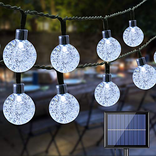 BrizLabs Solar Lichterkette Garten, 22M 100 LED Kristall Kugeln Lichterkette Aussen Solar Balkon Lichterkette 8 Modus Außen Wasserdicht für Terrasse, Tor, Feste, Hochzeit, Party, Innen, Outdoor, Weiß von BrizLabs