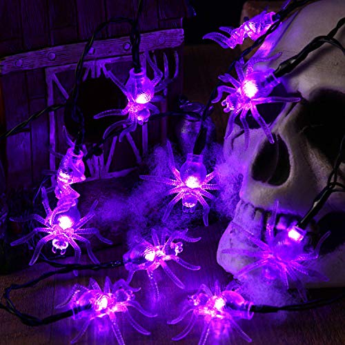 BrizLabs Spinne Halloween Lichterkette, 30 LED Lila Spinne Lichterkette Batterie Betrieben 3D Innen Beleuchtung für Weihnachten Haus Eingang Kamin Hochzeit Party Erntedankfest Fest Deko von BrizLabs