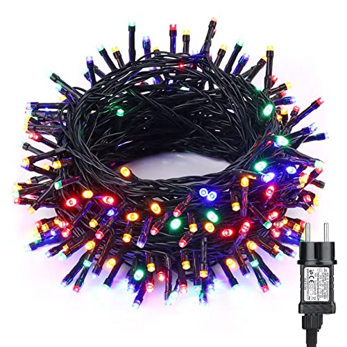 BrizLabs Weihnachten Deko Lichterkette, 15M 100 LED Outdoor Lichterkette mit Steckdose Wasserdicht Weihnachtsbaum Beleuchtung Innen Grünes Kabel 8 Modi für Zimmer Party Hochzeit Außen Garten, Bunt von BrizLabs