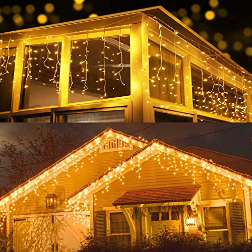 BrizLabs Weihnachten Eisregen Lichterkette Außen, 20M 600 LED Weihnachtsbeleuchtung Warmweiß Eiszapfen Strombetrieben 8 Modi Wasserdicht Außenlichterkette für Fenster Party Hochzeit Garten Balkon Deko von BrizLabs