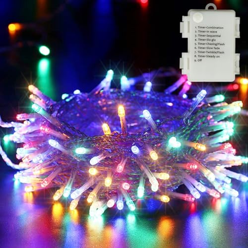 BrizLabs Weihnachtsbeleuchtung Aussen, 20M 200 LED Weihnachtsbaum Lichterkette Innen Batterienbetriebe 8 Modi Wasserdicht Außen Beleuchtung für Hause Schlafzimmer Bäume Garten Party Geburtstag, Bunt von BrizLabs