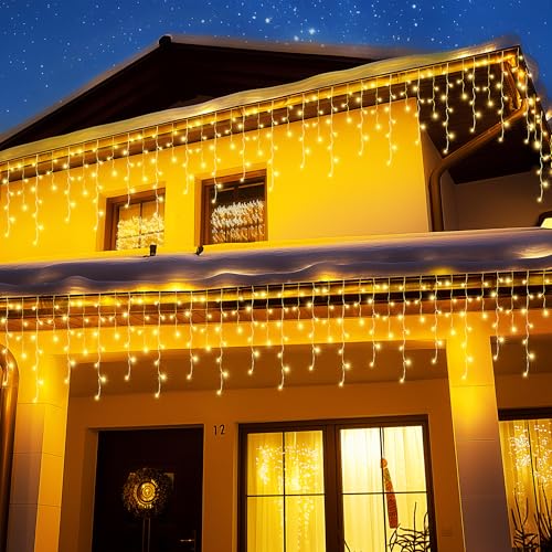 BrizLabs Weihnachtsdeko Eisregen Lichterkette, 1000 LED Weihnachtsbeleuchtung Außen Strom Eiszapfen Lichtervorhang 8 Modi Wasserdicht für Fenster Dach Garten Balkon Terrasse Party Hochzeit, Warmweiß von BrizLabs