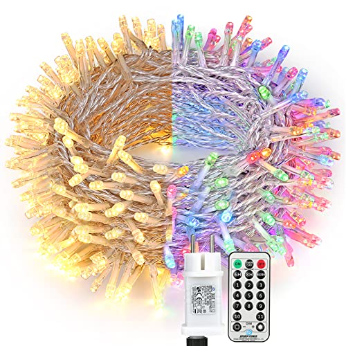 BrizLabs Weihnachtsdeko Lichterkette Aussen 30M 300 LED Warmweiß und Bunt Dimmbar Lichterketten Stecker 11 Modi Fernbedienung Wasserdicht Weihnachtsbeleuchtung für Indoor Zimmer Hochzeit Party Garten von BrizLabs