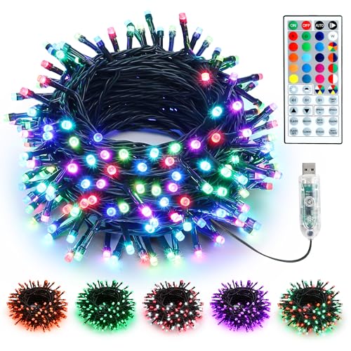 BrizLabs Weihnachtslichterkette Innen, 10M 100 LED USB Bunt Lichterkette Außen Farbwechsel RGB Weihnachtsdeko Aussen Wasserdicht mit Fernbedienung Timer für Garten Baum Zimmer Party Halloween von BrizLabs