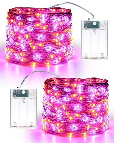 Halloween Deko Lichterkette Lila Orange, BrizLabs 2 Stück 6M 60 LED Micro Kupferdraht Lichterkette Batterie Innen Sterne Beleuchtung für Herbst Erntedankfest Weihnachten Zimmer Außen Party Feste DIY von BrizLabs