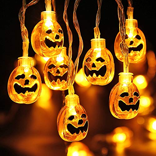 LED Kürbis Lichterkette, BrizLabs 3D Halloween Schnur Lichter 30 LED Karneval Deko Lichterketten Innen Batteriebetrieben Beleuchtung Dekoration für Weihnachten Party Cosplay, Warmweiß von BrizLabs